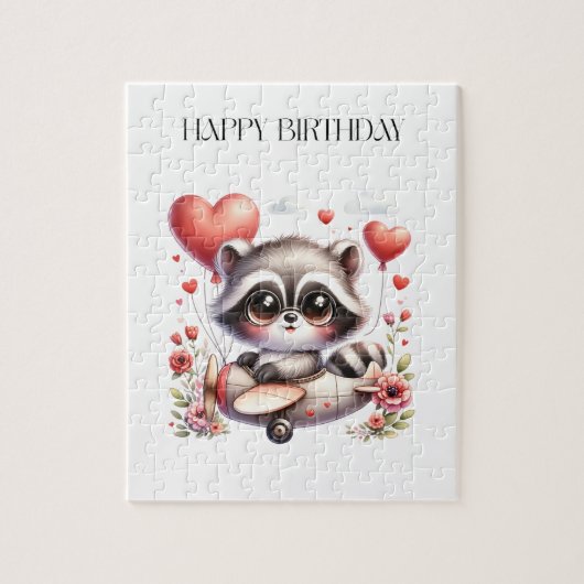 Waschbär-Pilot-Geburtstag Puzzle (Vertikal)