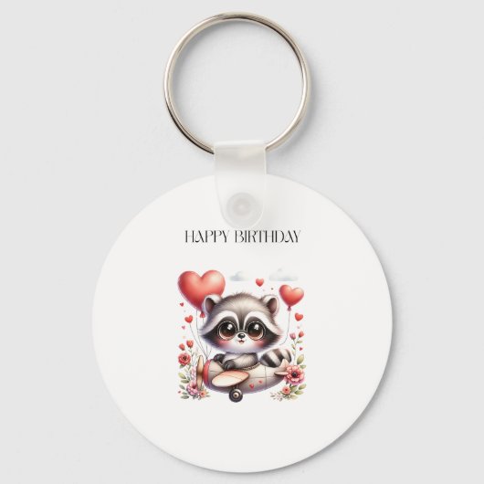 Waschbär-Pilot-Geburtstag Schlüsselanhänger (Vorderseite)