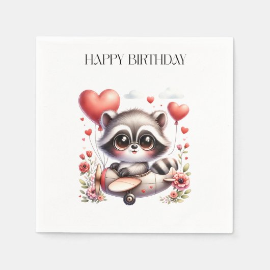 Waschbär-Pilot-Geburtstag Serviette (Vorderseite)