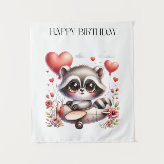 Waschbär-Pilot Geburtstag Wandteppich (Vorderseite)