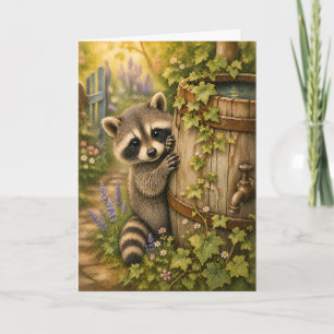 Waschbär-Regenfass-Wasserfarben-Grußkarte leer Karte
