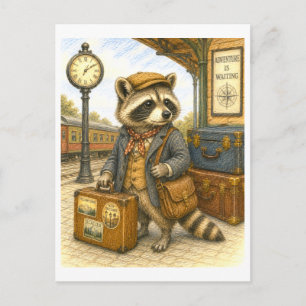 Waschbär-Reiseillustration Postkarte
