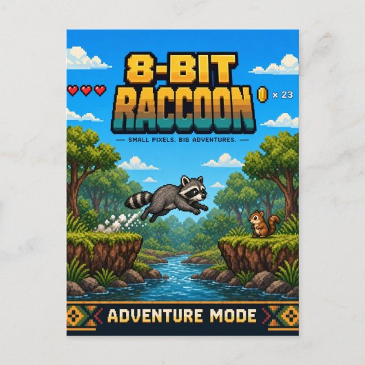Waschbär, Retro-8-Bit-Pixelkunst Postkarte (Vorderseite)