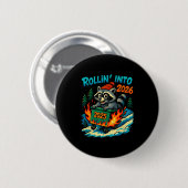 Waschbär rollt in das Müllcontainer-Feuer Neujahr Button (Vorne & Hinten)