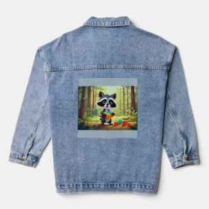 Waschbär-Rubik-Wald-Puzzle Jeansjacke
