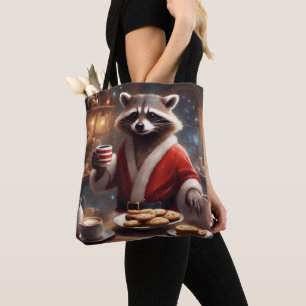 Waschbär-Santa hat Cookies und Kaffee-Geschenktasc Tasche