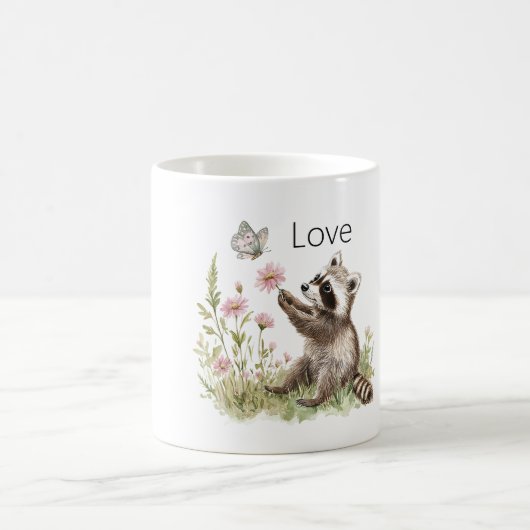 Waschbär Schmetterling Blumen Liebe Kaffeetasse (Mittel)