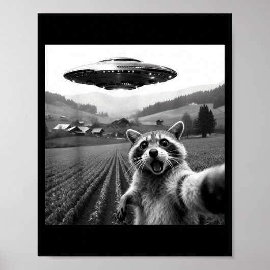 Waschbär-Selfie mit Alien-Ufo Lustiger Waschbär-Al Poster (Vorne)