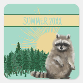 Waschbär Sommer Quadratischer Aufkleber