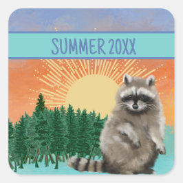 Waschbär Sommer Quadratischer Aufkleber