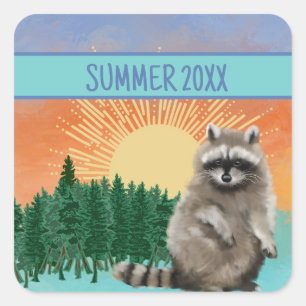 Waschbär Sommer Quadratischer Aufkleber