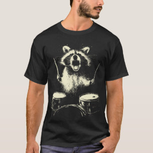Waschbär spielt lustige Trommeln Musik Tier Schlag T-Shirt