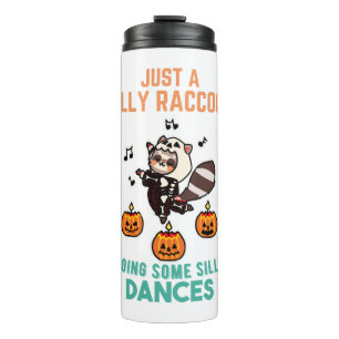 Waschbär tanzt Halloween-Kürbis-Party Thermosbecher