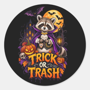 Waschbär Trick or Trash Vampir Halloween Runder Aufkleber