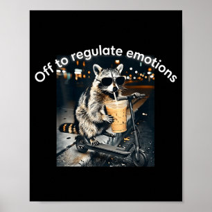 Waschbär trinkt eisgekühlten Kaffee lustig um die Poster