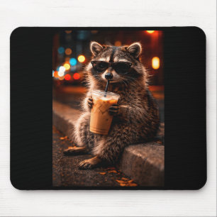 Waschbär trinkt eisgekühlten Kaffee lustiger Müllp Mousepad