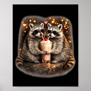 Waschbär trinkt eisgekühlten Kaffee lustiger Tier- Poster