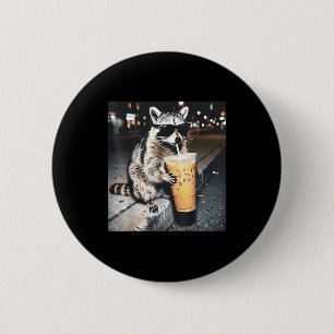 Waschbär trinkt eisgekühlten Kaffee lustiges Tier- Button