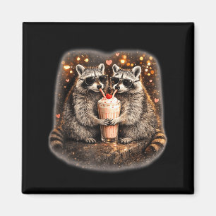 Waschbär trinkt eisgekühlten Kaffee lustiges Tier- Magnet