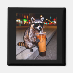 Waschbär trinkt eisgekühlten Kaffee lustiges Tier Magnet