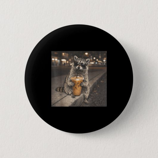 Waschbär trinkt Eiskaffee lustiger Tier-Meme Männe Button (Vorderseite)