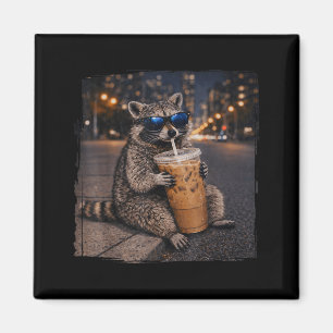 Waschbär trinkt Eiskaffee lustiger Tier-Meme Männe Magnet