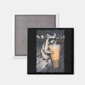 Waschbär trinkt Eiskaffee lustiger Tier-Meme Männe Magnet (Vorderseite/Rückseite)