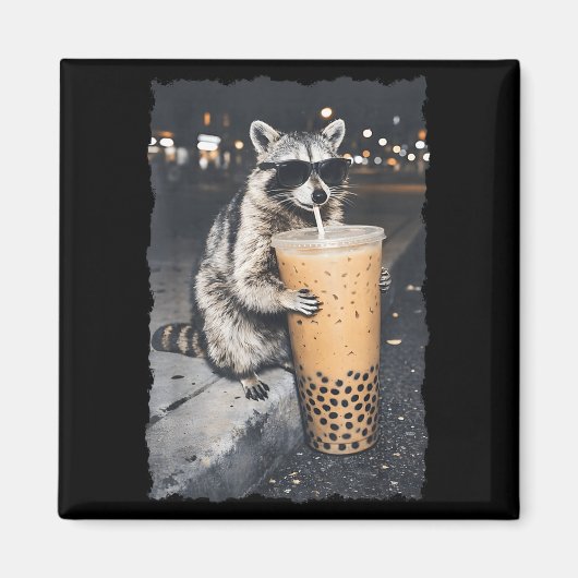 Waschbär trinkt Eiskaffee lustiger Tier-Meme Männe Magnet (Vorne)