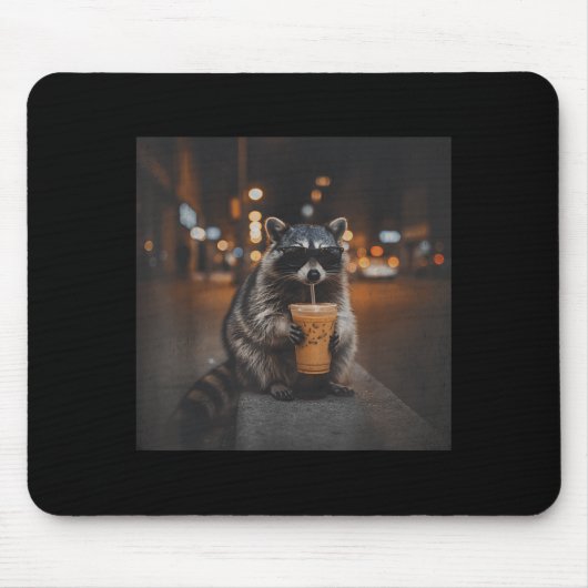 Waschbär trinkt Eiskaffee lustiger Tier-Meme Männe Mousepad (Vorne)