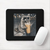 Waschbär trinkt Eiskaffee lustiger Tier-Meme Männe Mousepad (Mit Mouse)