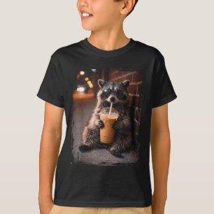 Waschbär trinkt Eiskaffee lustiger Tier-Meme T-Shirt