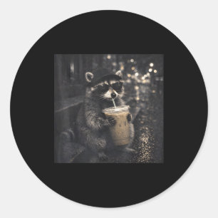 Waschbär trinkt Eiskaffee Lustiges Tier Meme Männe Runder Aufkleber