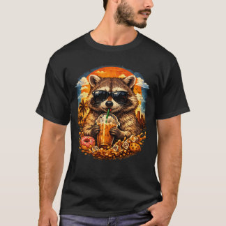 Waschbär trinkt Eiskaffee Lustiges Tier T-Shirt
