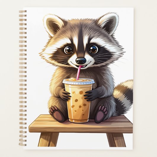 Waschbär trinkt Eiskaffee Planer (Vorderseite)