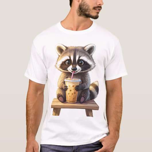 Waschbär trinkt Eiskaffee T-Shirt (Vorderseite)