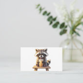 Waschbär trinkt Eiskaffee Visitenkarte (Stehend Vorderseite)