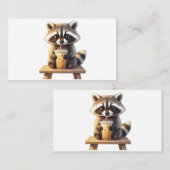 Waschbär trinkt Eiskaffee Visitenkarte (Vorne/Hinten)