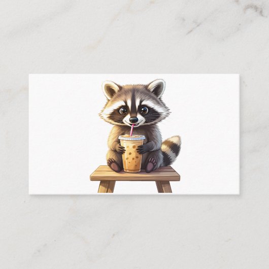 Waschbär trinkt Eiskaffee Visitenkarte (Vorderseite)