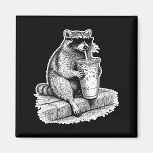 Waschbär trinkt Eiskaffee Waschbär lustig Magnet