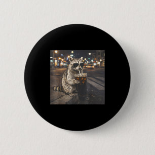 Waschbär trinkt schwarzen Eiskaffee lustiges Tier Button