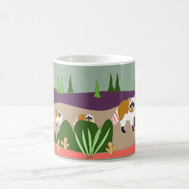 Waschbär und Babys im hohen Wüstenwald Kaffeetasse