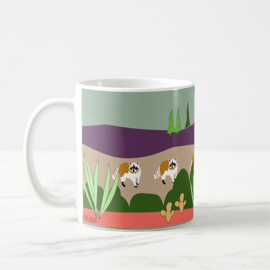 Waschbär und Babys im hohen Wüstenwald Kaffeetasse (Links)