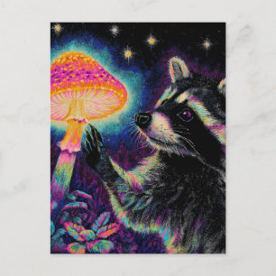 Waschbär und ein Pilz Postkarte