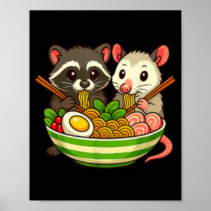 Waschbär und Opossum essen Ramen-Nudeln Poster
