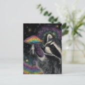 Waschbär und Regenbogenpilz Postkarte (Stehend Vorderseite)