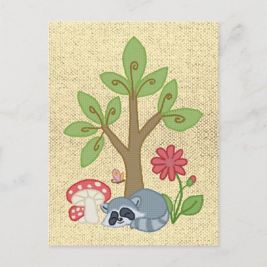 Waschbär unterm Baum Postkarte (Vorderseite)