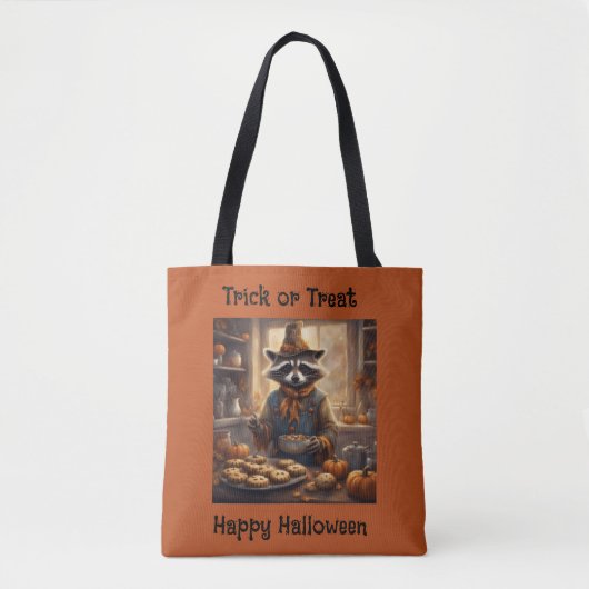 Waschbär-Vogelscheuche kocht Halloween-Abendessen Tasche (Vorderseite)