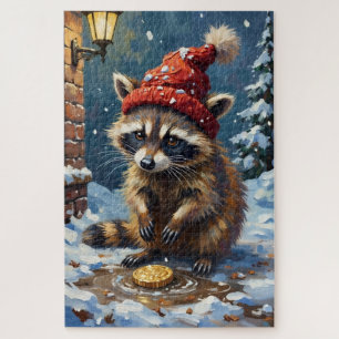 Waschbär wäscht gestohlenes Weihnachts-Gold-Hut Puzzle