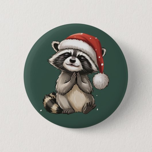 Waschbär Weihnachten Tier Santa Hut Xmas Button (Vorderseite)