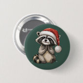 Waschbär Weihnachten Tier Santa Hut Xmas Button (Vorne & Hinten)